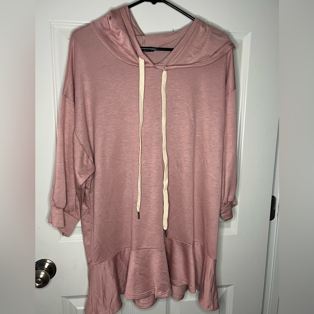 Light Pink Peplum Ruffle Hoodie